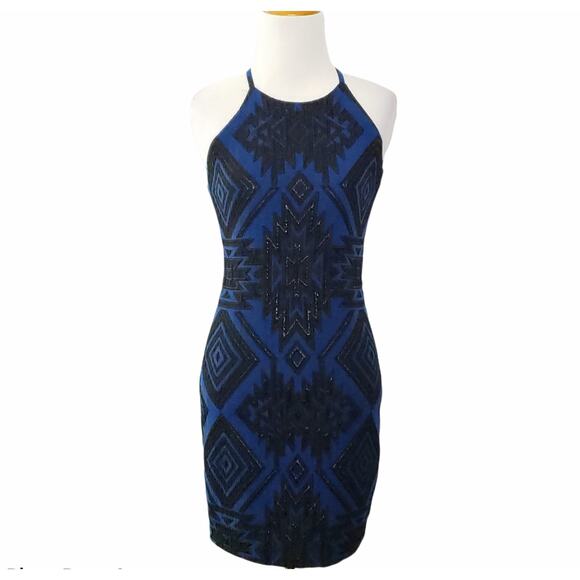 Parker Jaden Dress Body Con Cut Out Back Blue Mini Halter Neck Women Small - Picture 2 of 11